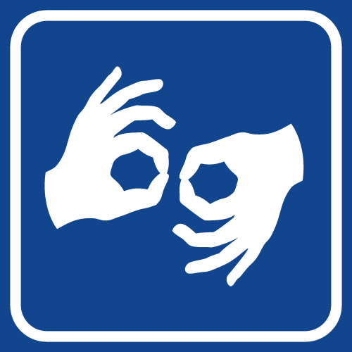 ikona (piktogram) z symbolem tłumacza polskiego języka migowego